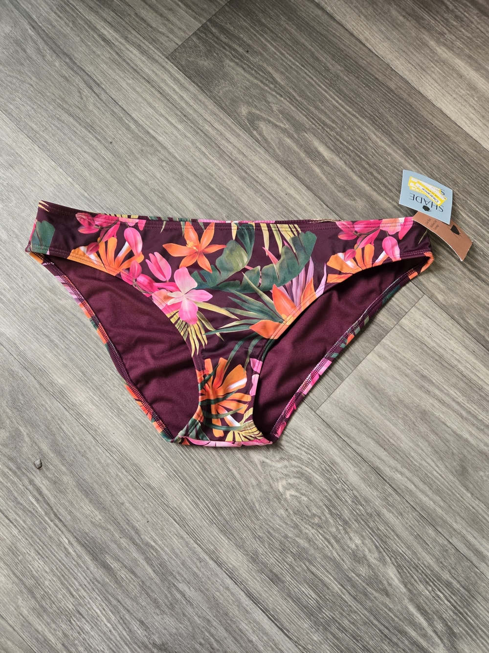 Shade & Shore Burgundy Floral-Trim Bikini Bottoms Women's Size L